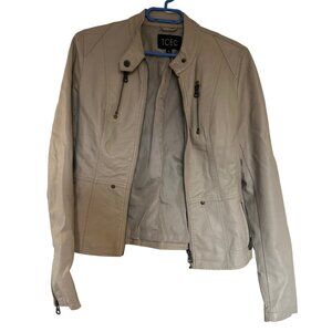 🧥 Cream Vegan Leather Jacket (Size Small)